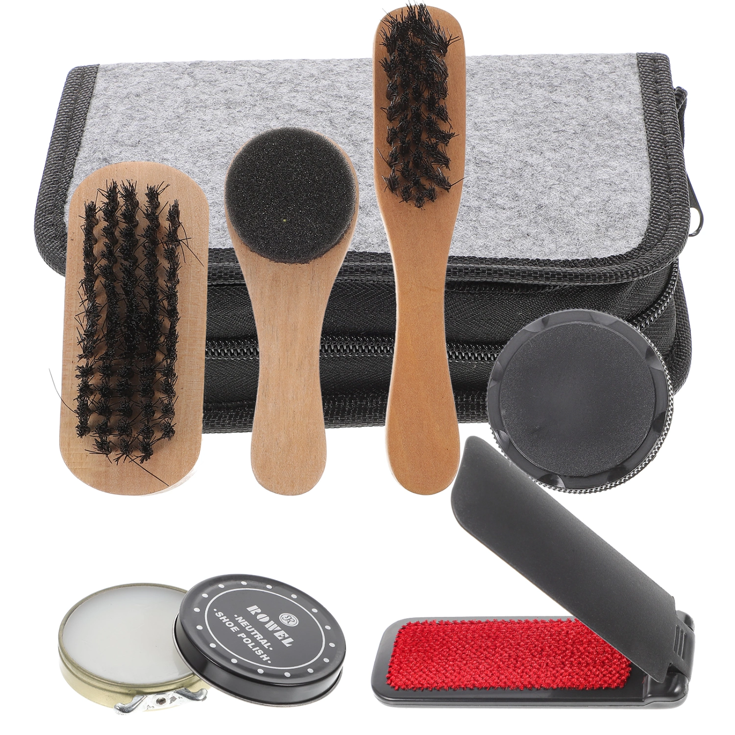 1 Set/8pcs Shoes Brush Portable Shoe Polish Tool Shoes Bristle Brushes Shoe Cream for Man Woman (Light Brown)