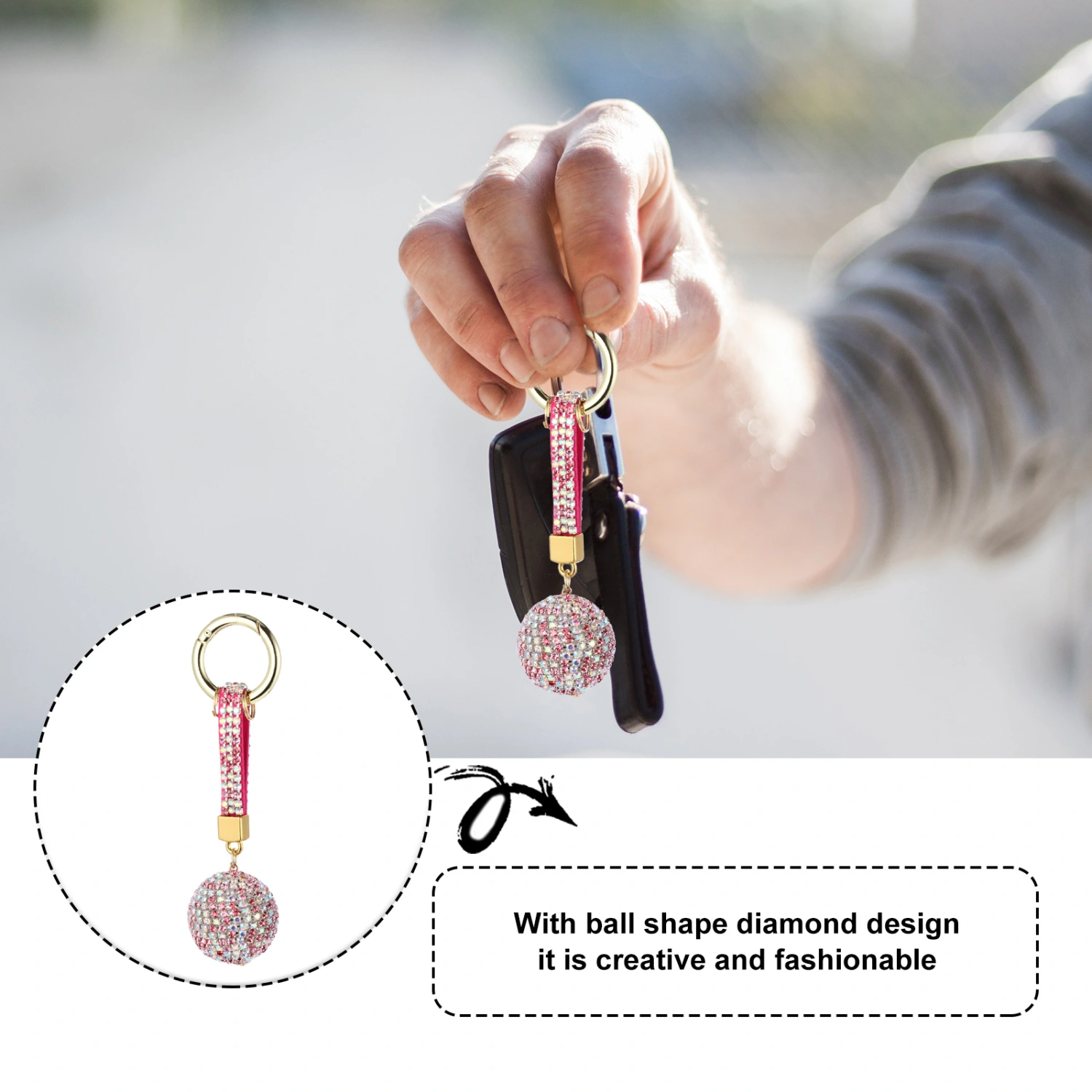 1pc Stylish Diamond Keychain Craft Ball Shape Car Keyring Bag Ornament