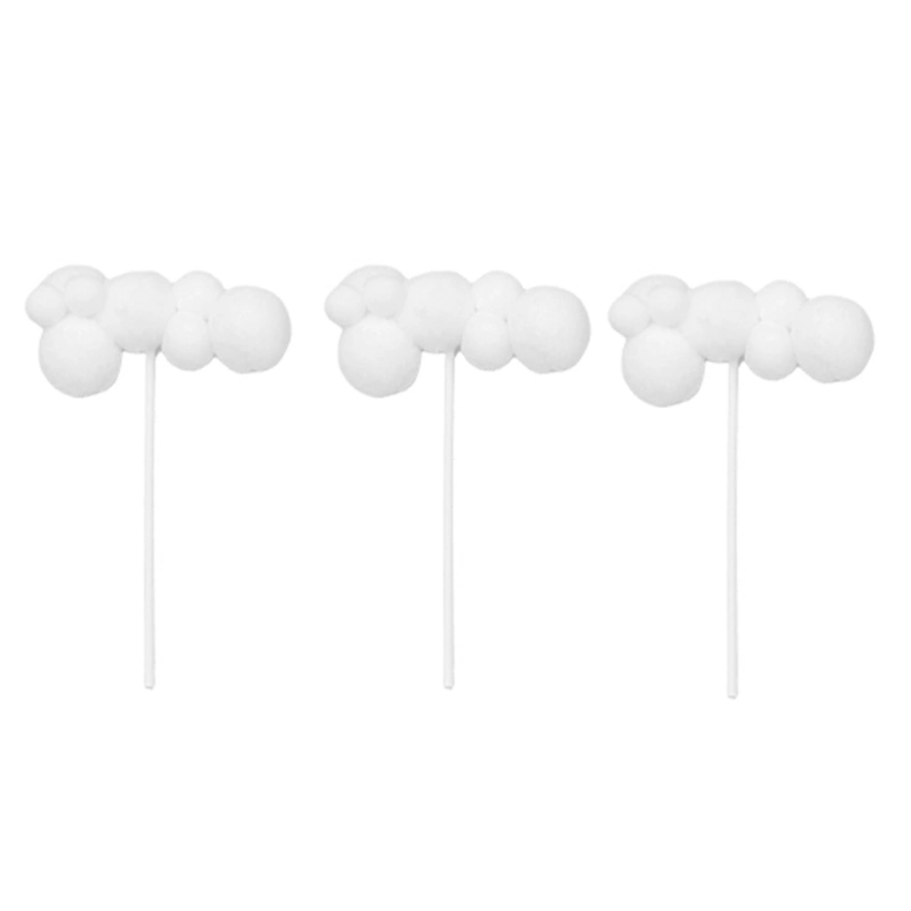 5pcs Woolen Yarn Ball Cloud Cake Pick Party Cake Decoration for Birthday (White, Long Style)