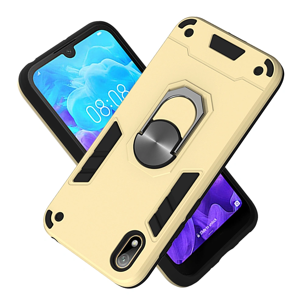 1PC Hard Phone Case Phone Protective Shell PC TPU Phone Cover 360° Rotating Ring Holder Phone Case Car Mounting Phone Shell Compatible for Huawei Y5 2019/Honor 8S (Golden)