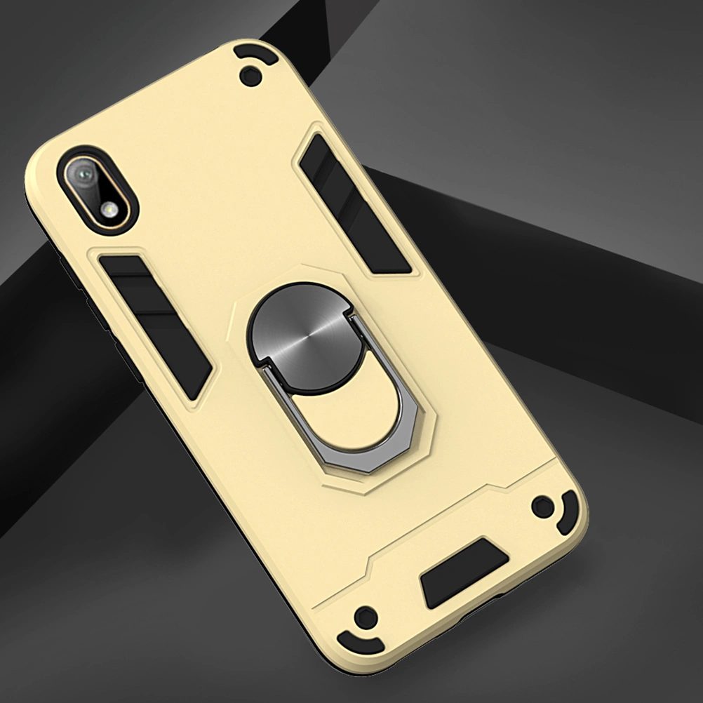 1PC Hard Phone Case Phone Protective Shell PC TPU Phone Cover 360° Rotating Ring Holder Phone Case Car Mounting Phone Shell Compatible for Huawei Y5 2019/Honor 8S (Golden)
