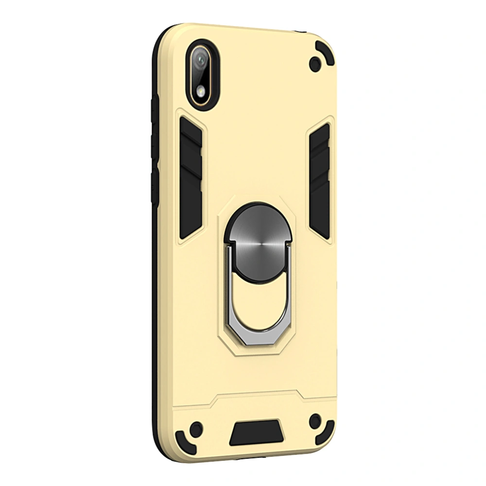 1PC Hard Phone Case Phone Protective Shell PC TPU Phone Cover 360° Rotating Ring Holder Phone Case Car Mounting Phone Shell Compatible for Huawei Y5 2019/Honor 8S (Golden)