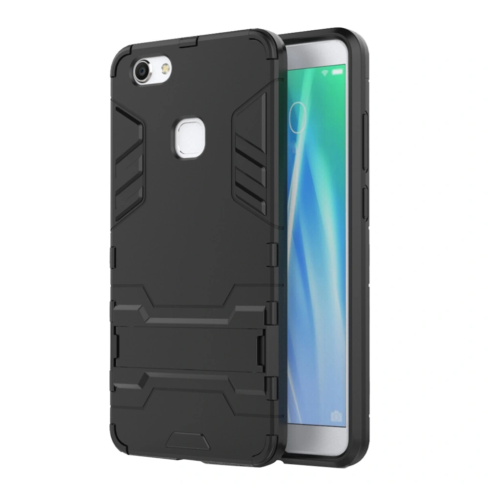 Hard Kickstand Phone Case High Impact Heavy Duty Shockproof Rugged Protective Back Cover for Vivo V7Plus/Y79 (Black)