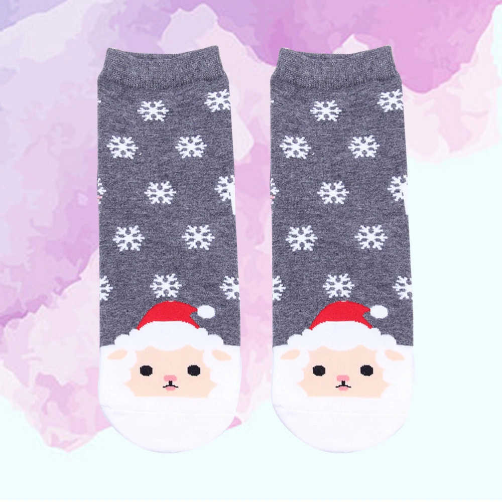 Gilr's Christmas Socks with Lovely Snowflake and Sheep Printing Comfortable Cotton Socks(Grey)