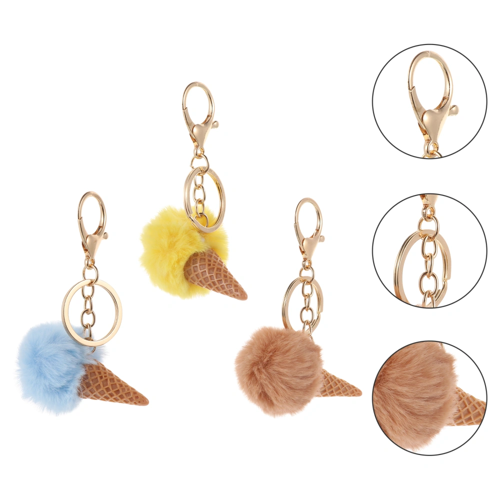 3 Pcs Adorable Bag Keys Decorative Plush Ice Cream Hanging Pendants Key Chains