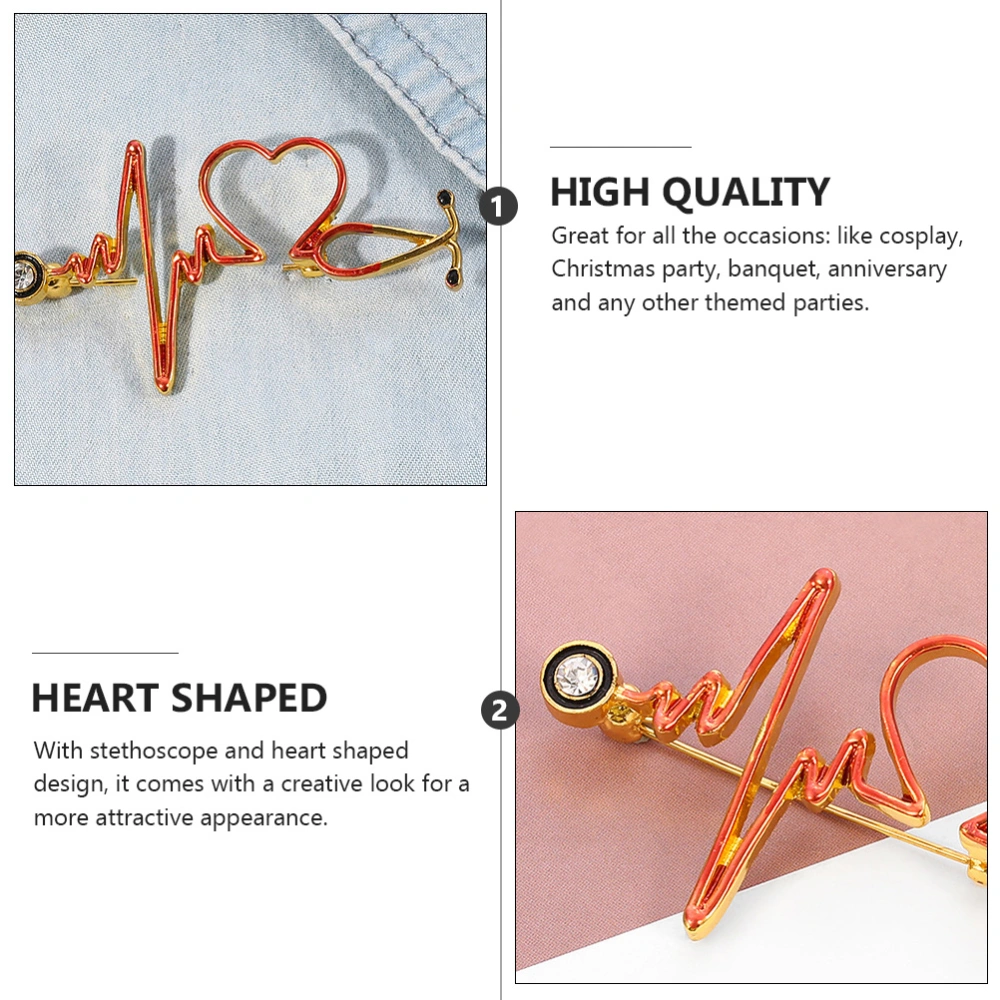 1Pc Electrocardiogram Stethoscope Brooch Heart-shaped Brooch Pin Decoration