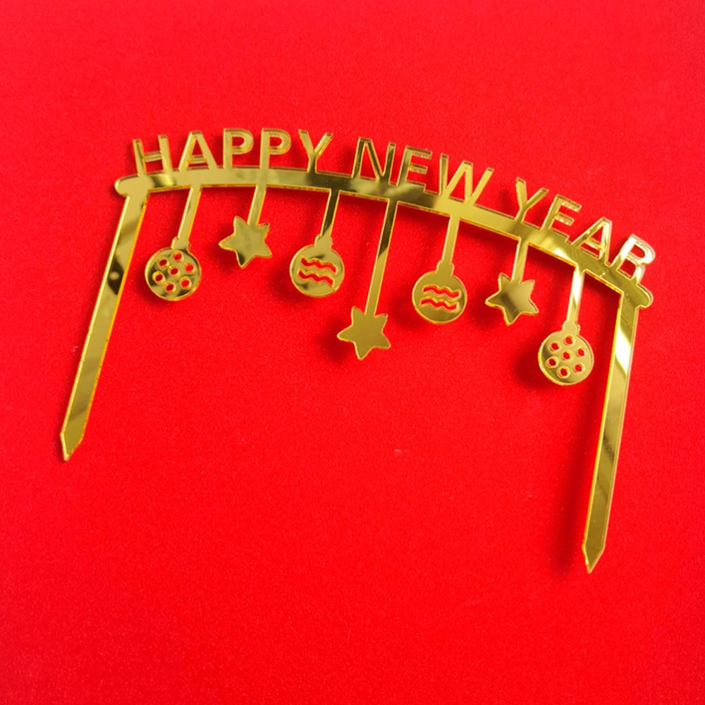 10pcs Happy New Year Baking Cake Decoration Acrylic Cupcake Pick Party Supplies (5pcs Golden Archway, 5pcs Golden Happy New Year)