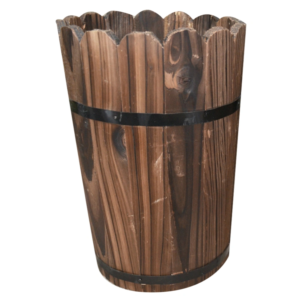 1PC Retro Wooden Flower Bucket Carbonization Flower Arrangement Wood Barrels Creative Flower Arrangement Kettle Handmade Flower Container for Home Shop Office (Coffee Size S)