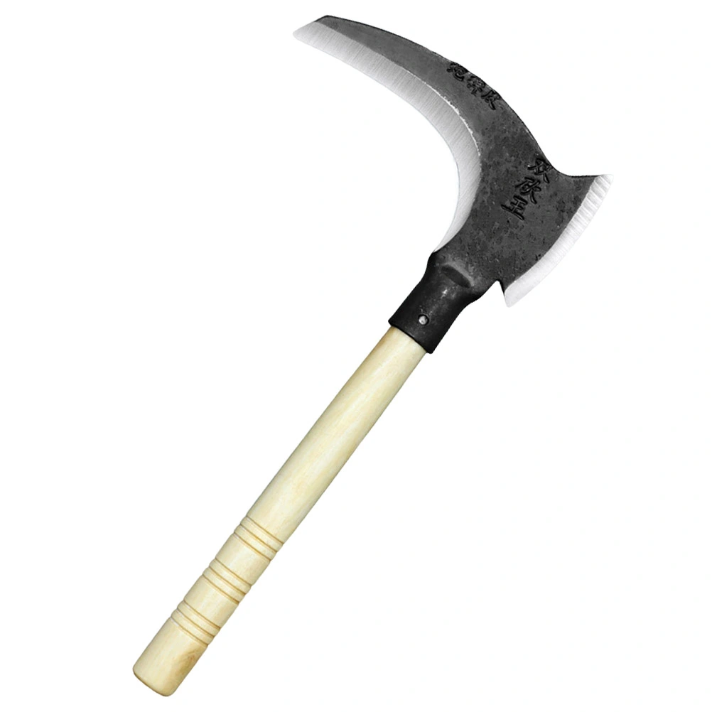 Steel Agricultural Gardening Sickle Dual-use Wooden Handle Hatchet Reaping Hook for Weeding Cultivating (Black)