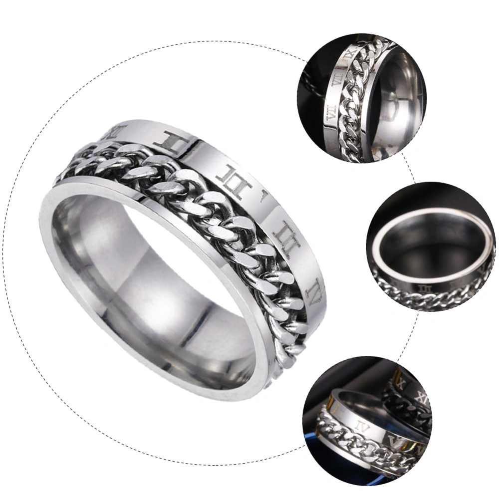 1Pc Unisex Fashion Titanium Steel Ring Rotatable Ring Roman Numerals Ring