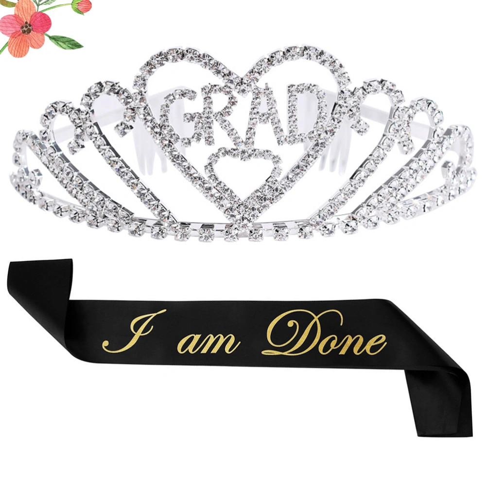 1 Set/2pcs Graduation Party Crown Etiquette Belt Graduation Party Costume Party Supplies Costume Decor for Girls (Crown and Sash Random Style)