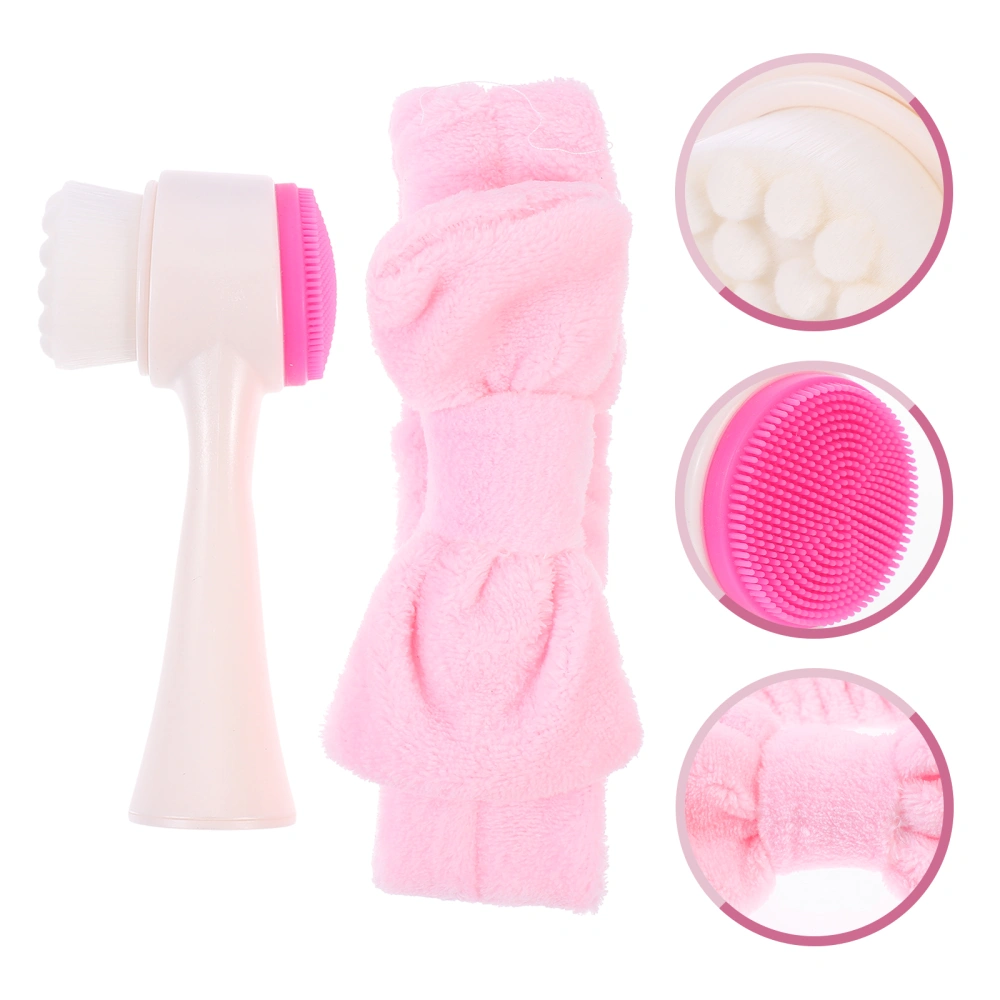 2Pcs Double-Side Facial Deep Cleansing Brush Scrubber Cleaner with Headband Set