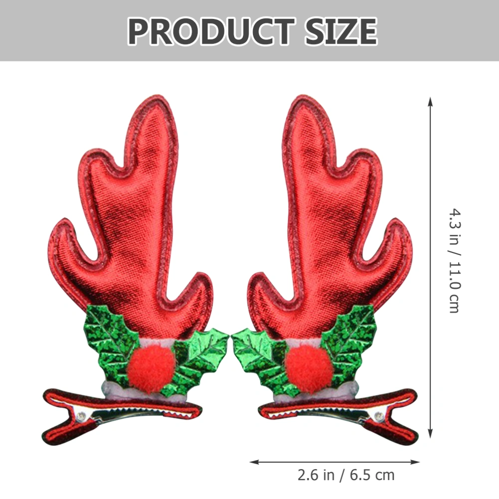 2Pcs Antler Shape Hair Clips 3D Creative Barrette Christmas Hairpins Bobby Girls Headdress Red