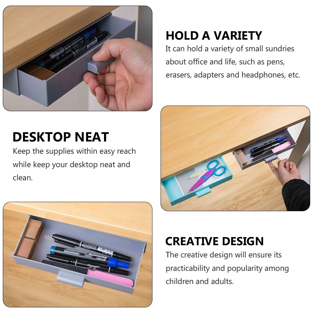 2pcs Hidden Desk Bottom Storage Box Office Table Bottom Sundries Holder