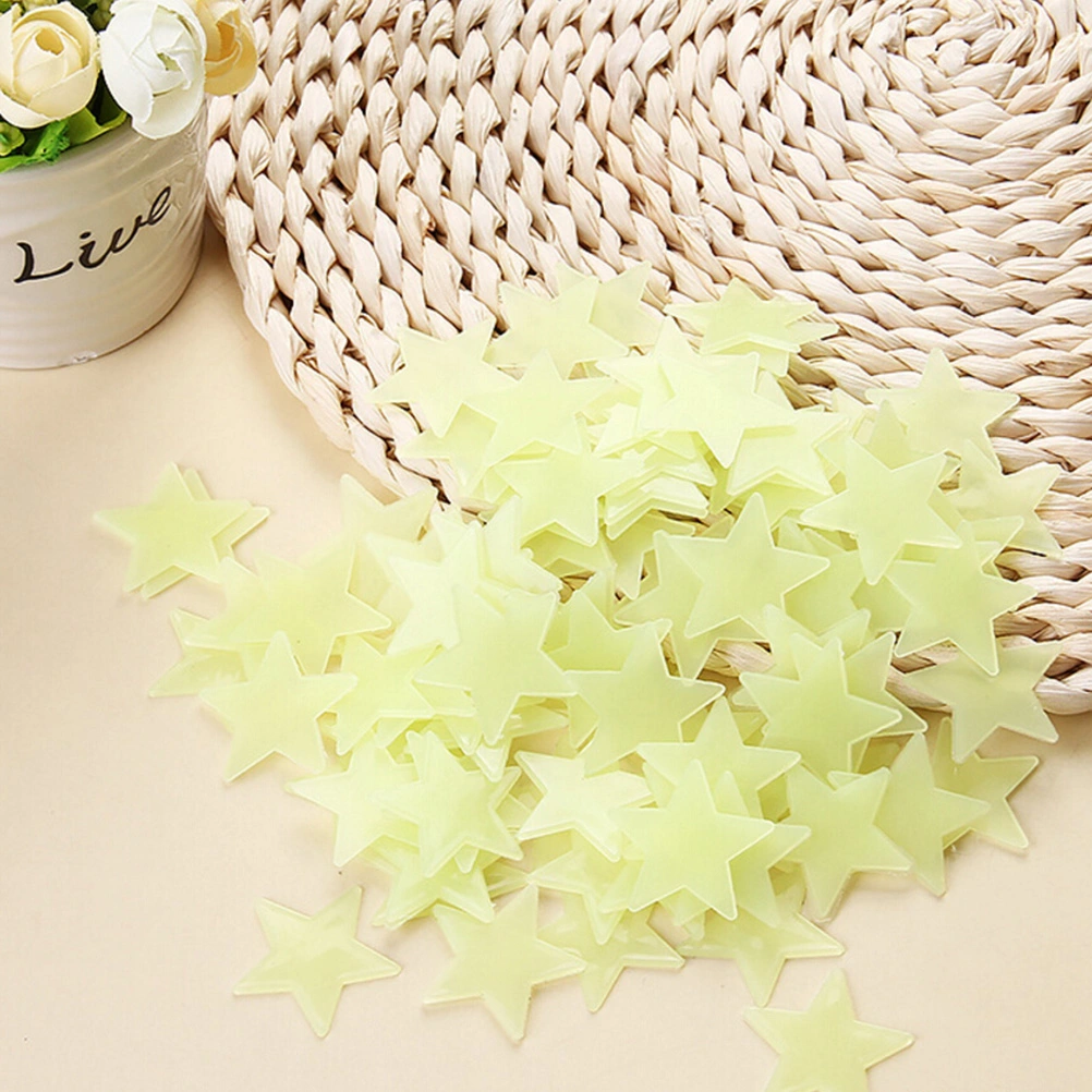 100pcs Stars Glow in the Dark Luminous Fluorescent 3D Wall Stickers Decal Baby Kids Bedroom Ceiling Home Decor (Green)