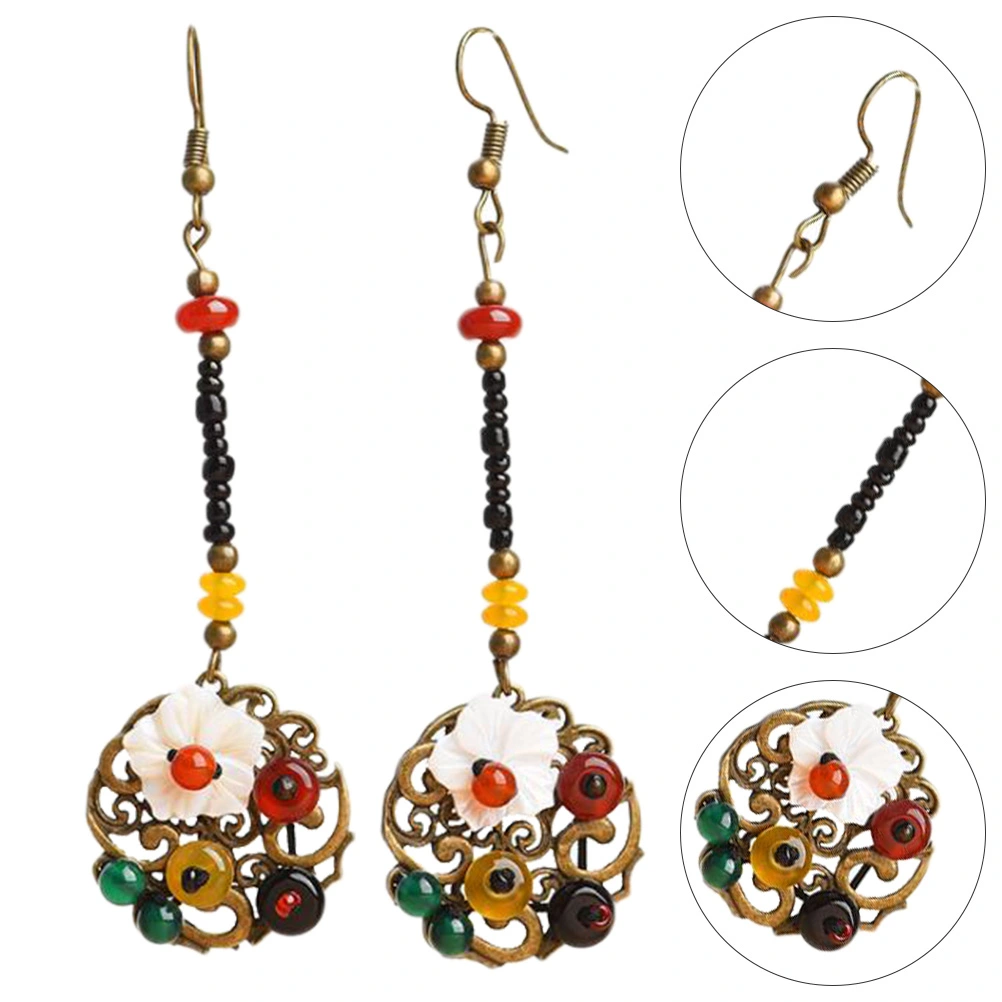 1 Pair of Retro Chinese Style Shell Earrings Chic Dangle Earrings Party Ear Jewelry