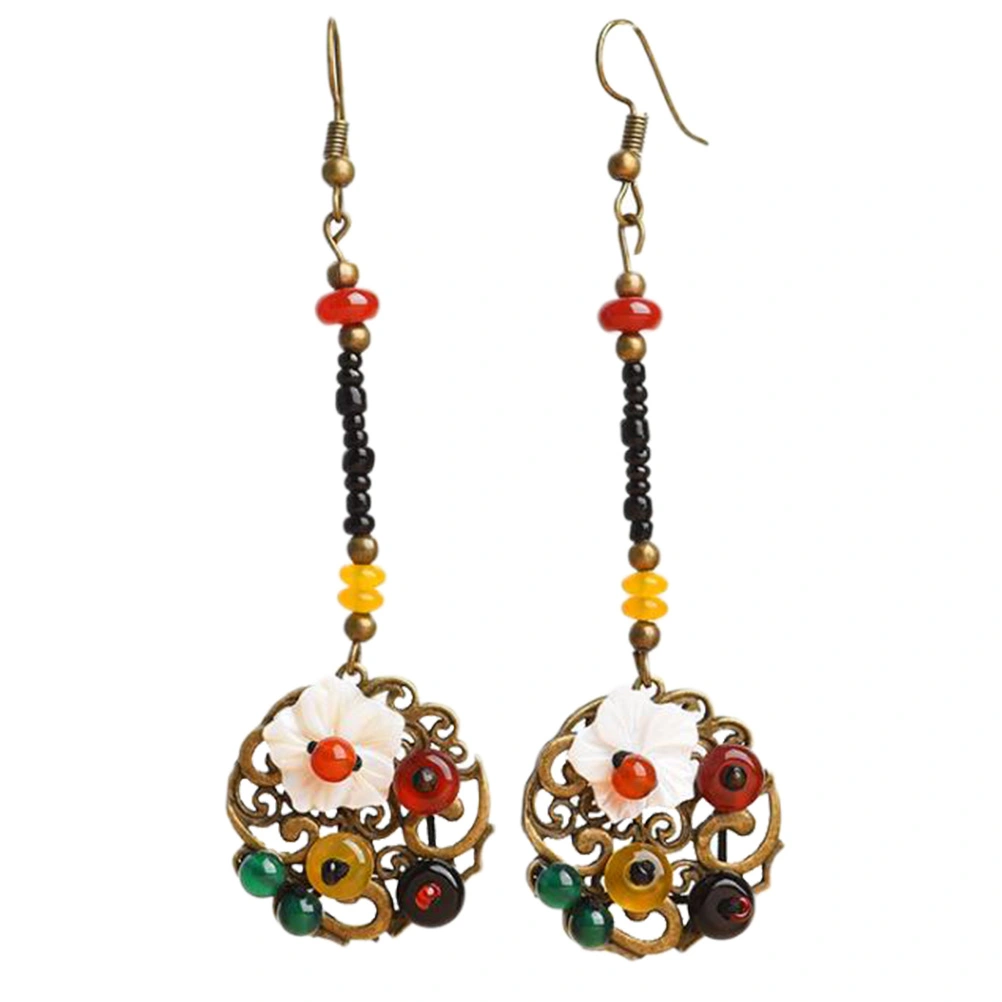 1 Pair of Retro Chinese Style Shell Earrings Chic Dangle Earrings Party Ear Jewelry