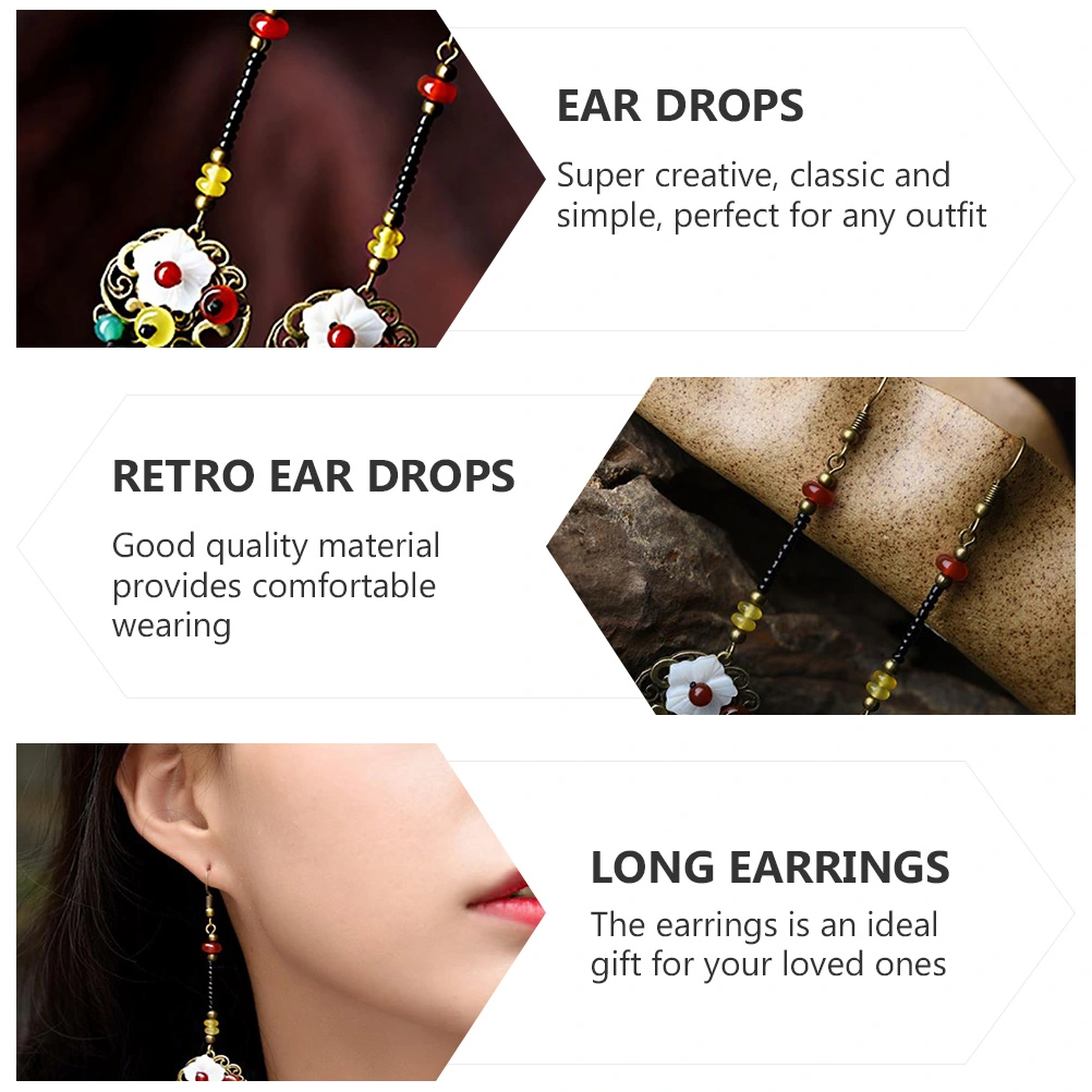 1 Pair of Retro Chinese Style Shell Earrings Chic Dangle Earrings Party Ear Jewelry