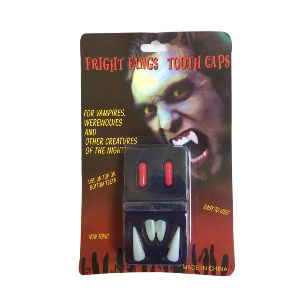 Plastic Teeth Fangs Dentures Halloween Party Favors Cosplay Prop Decoration Horror Scary Teeth(4 Dentures+2 Blood Pills)