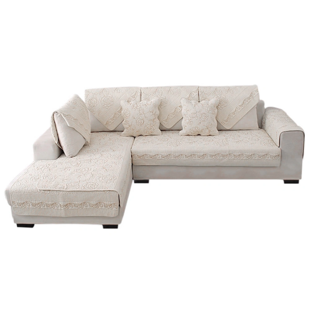 Multi-size Furniture Protectors Non-slip Quilted Cotton Embroidery Covers for Sofa Seat 70x70CM (Creamy White Only 1PC)