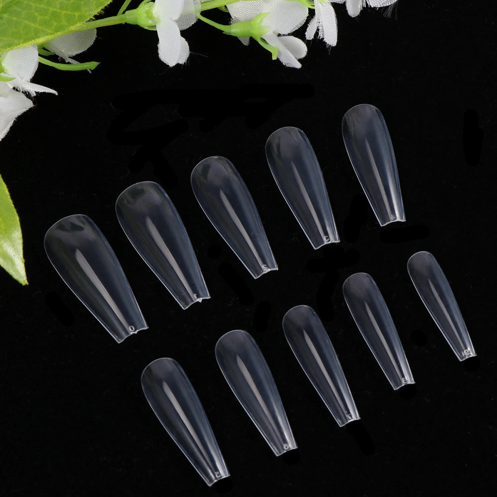 500pcs Artificial Ballet Nails Tips Long Fake Nail Full Cover Fingernails Manicure Tools (Transparent)