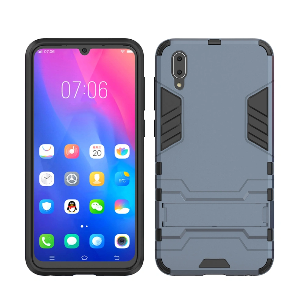 Chariot Style Hard Kickstand Phone Case Anti-fall and Scratch Resistance TPU Hard Phone Cover Two-in-one Bracket Phone Shell Shockproof Rugged Protective Back Cover for Vivo-Y97 (Navy)