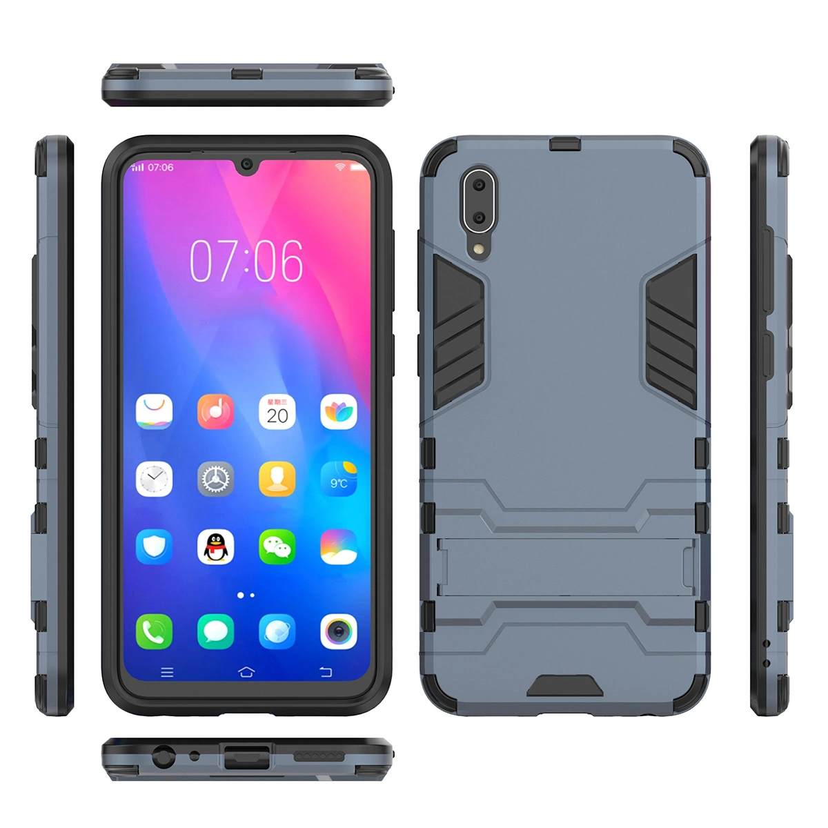 Chariot Style Hard Kickstand Phone Case Anti-fall and Scratch Resistance TPU Hard Phone Cover Two-in-one Bracket Phone Shell Shockproof Rugged Protective Back Cover for Vivo-Y97 (Navy)