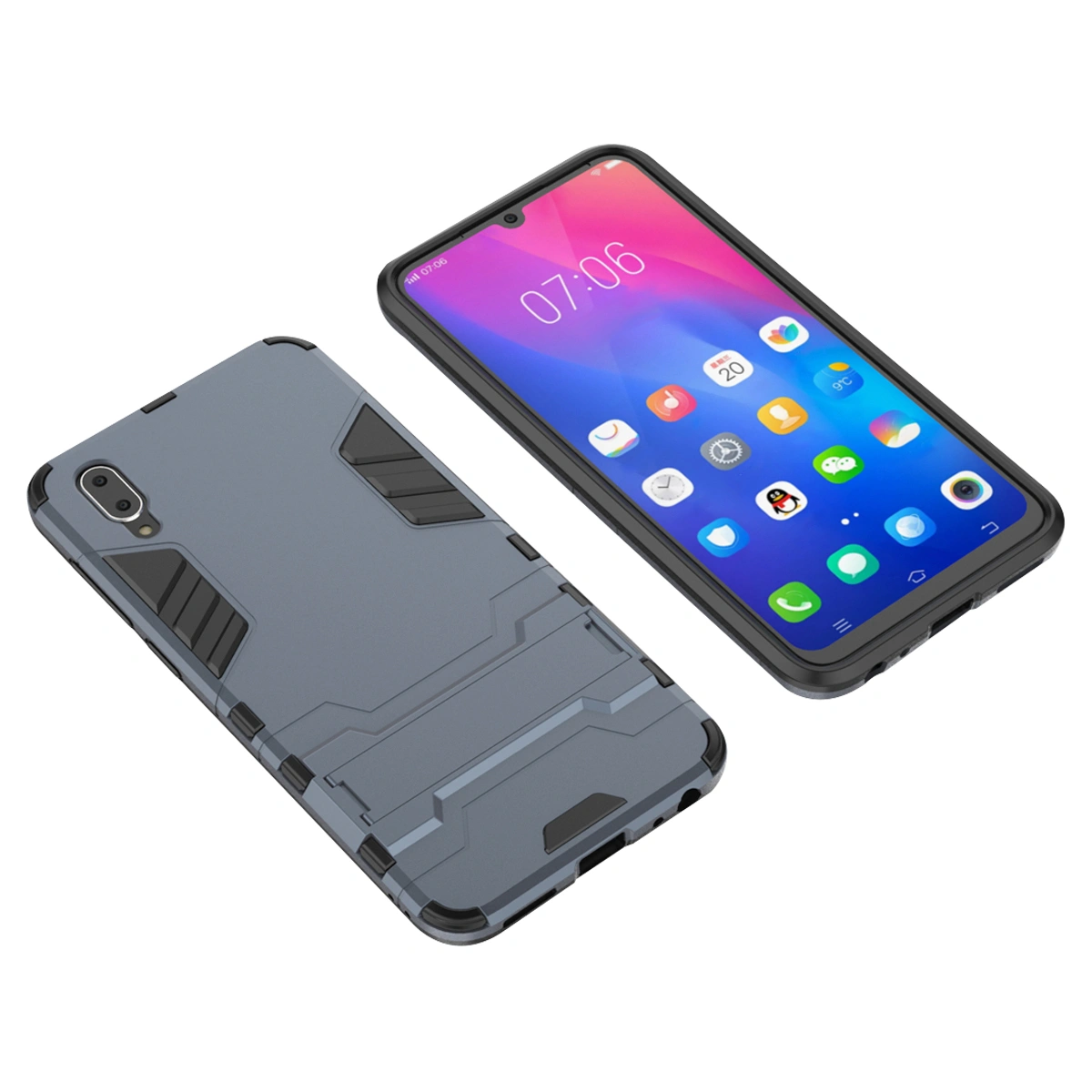 Chariot Style Hard Kickstand Phone Case Anti-fall and Scratch Resistance TPU Hard Phone Cover Two-in-one Bracket Phone Shell Shockproof Rugged Protective Back Cover for Vivo-Y97 (Navy)