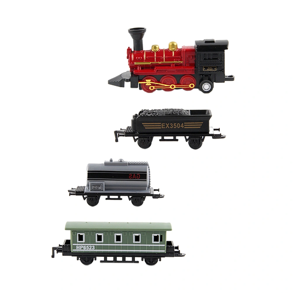 4Pcs Alloy Toy Car Vehicles Retro Steam Train Pull Back Model Train Kids Toys Set for Boys Gifts (Red)