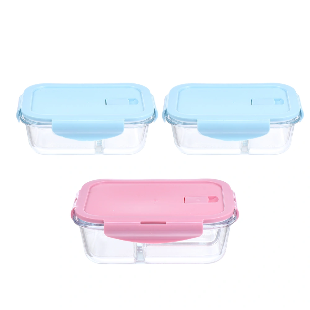 3pcs Glass Lunchbox School Office Meal Containers Compartment Bento Box