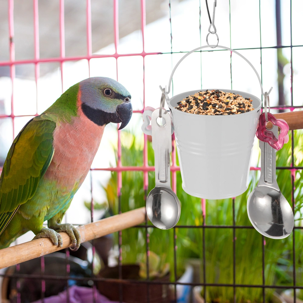 Hanging Parrot Feeder Bird Cage Food Container Dispenser Alloy Feeding Bucket