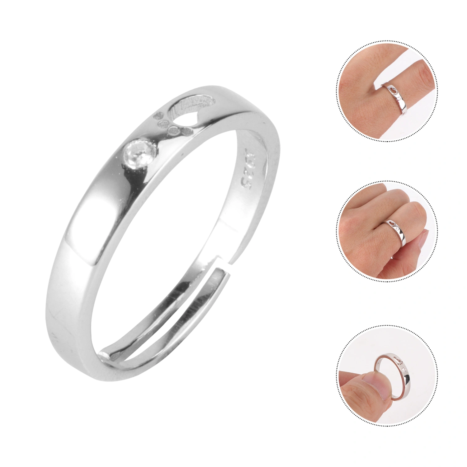 1PC Pure Silver Finger Ring Love Footprint Couple Ring Stylish Open Ring(Silver)