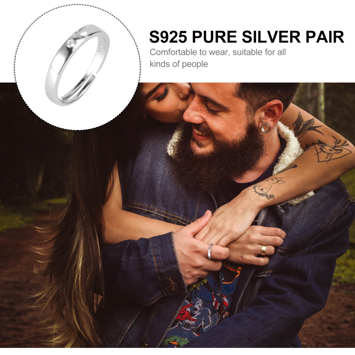 1PC Pure Silver Finger Ring Love Footprint Couple Ring Stylish Open Ring(Silver)