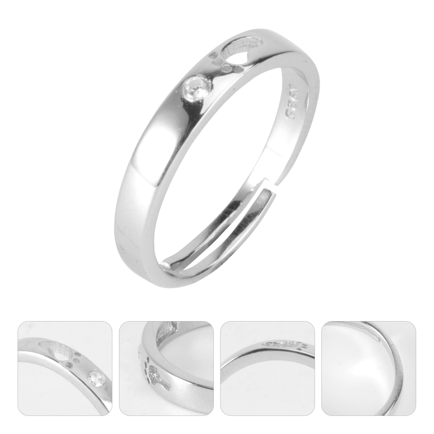 1PC Pure Silver Finger Ring Love Footprint Couple Ring Stylish Open Ring(Silver)