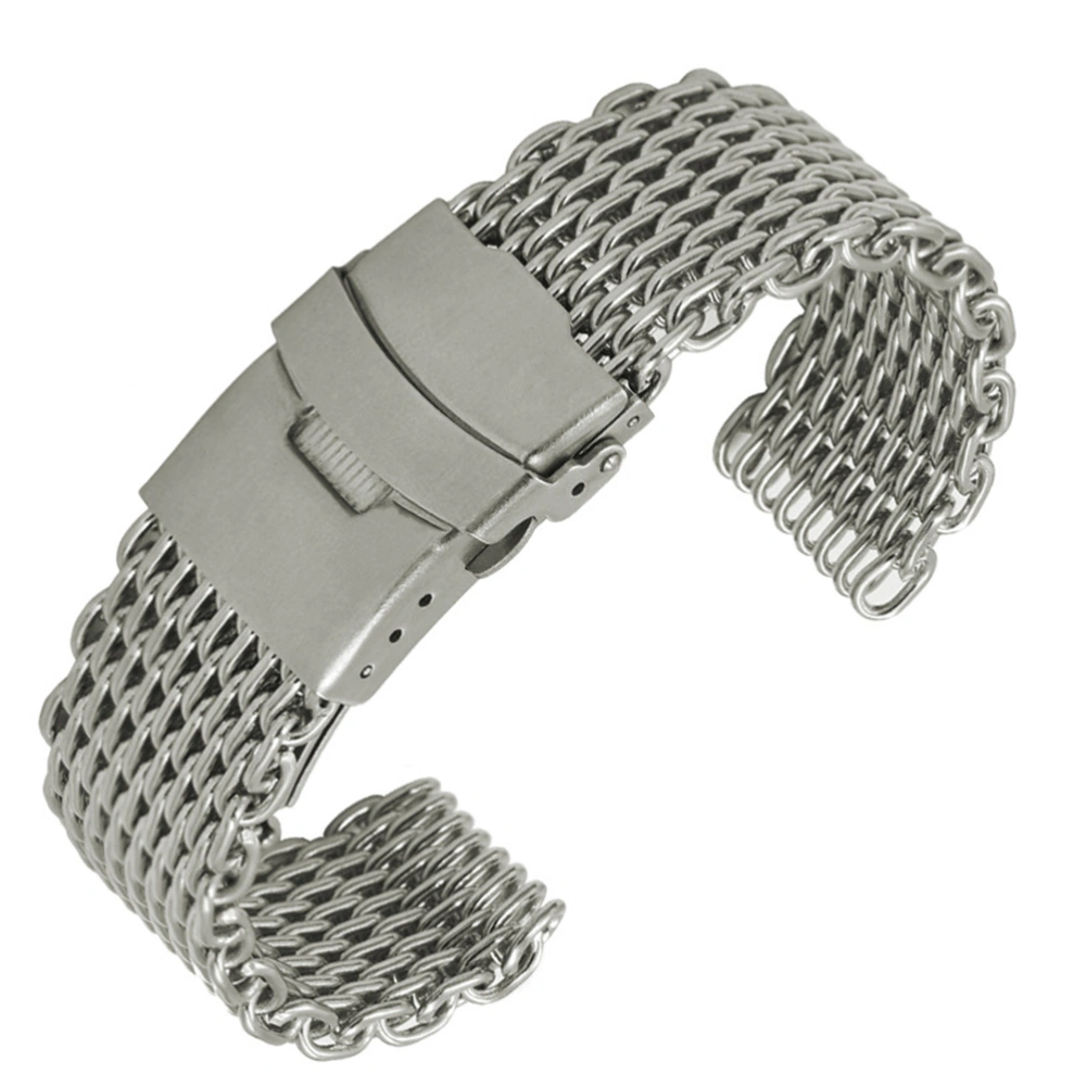 24mm Shark Mesh Stainless Steel Watch Band Strap Folding Clasp Watchband (Long Pattern Silver)