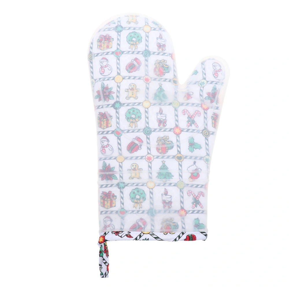 Heat-resistant Silicone Mitt Microwave Non-slip Christmas Printing Cotton Lining Glove Kitchen Oven Baking Tool