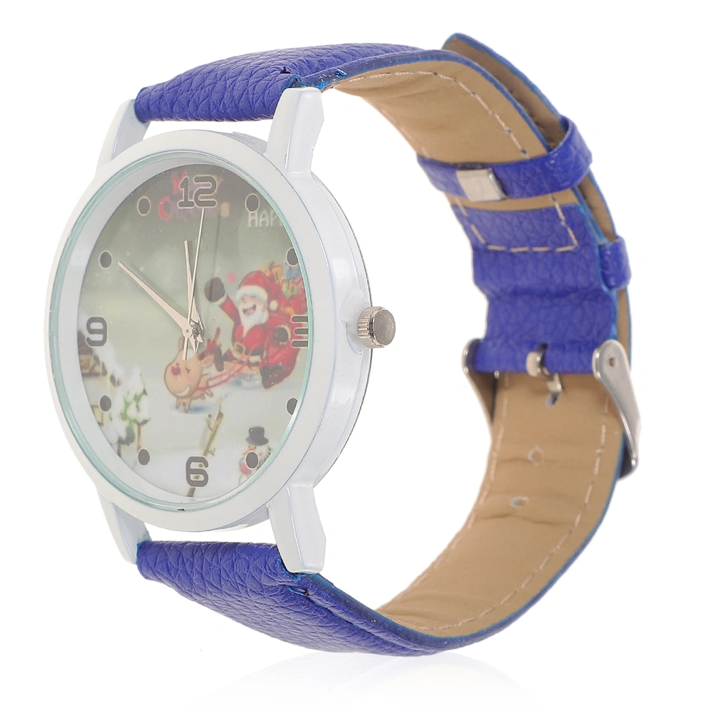 1PC Christmas Watch Cartoon Elk Pattern Watch Quartz Watch with Leather Belt (Royalblue)