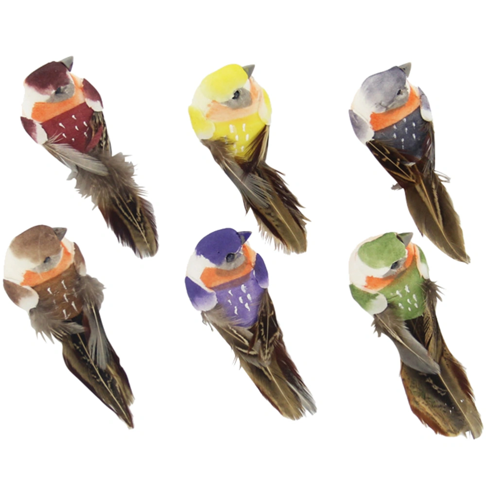 6PCS Simulated Small Birds Feather Birds Branches Decor (Paw Random Color)