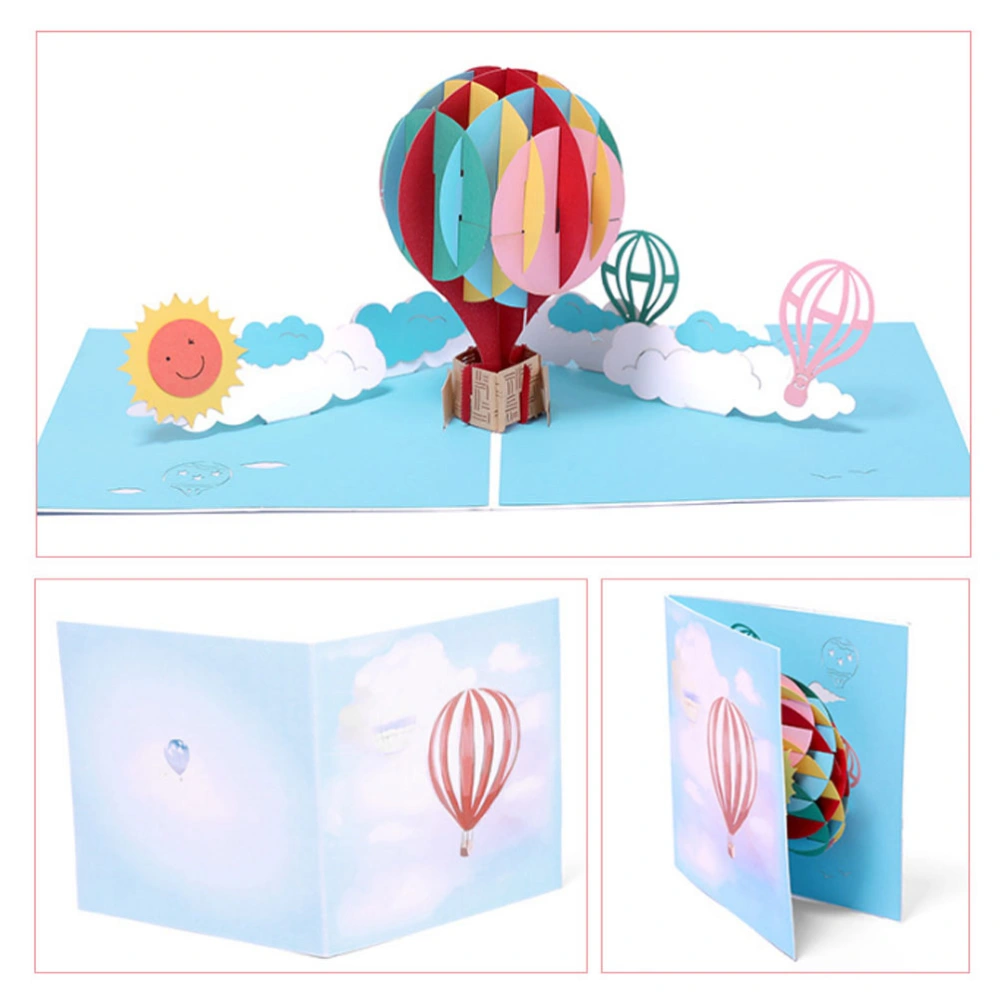 2 Pcs 15X15CM 3D Stereoscopic Colorful Hot Air Balloon Birthday Wedding for Anniversary Christmas Halloween(Greeting and Envelope)