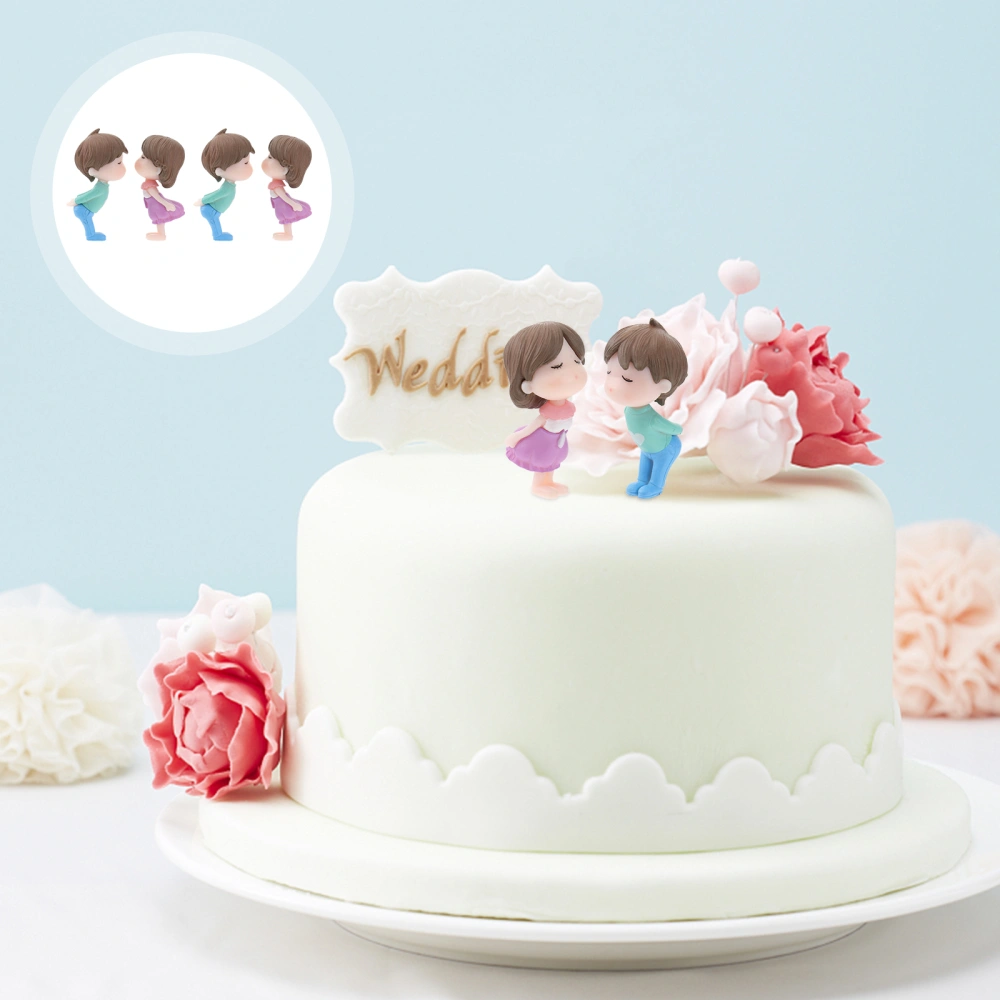 2 Sets of Adorable Couples Desktop Cake Topper Plastic Dashboard Decoration