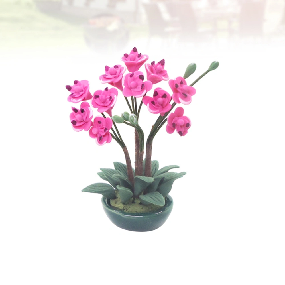 1/12 Mini Housue Adornment Clay Phalaenopsis Model Flower Model Mini Ornament for Home Friends (Rosy)