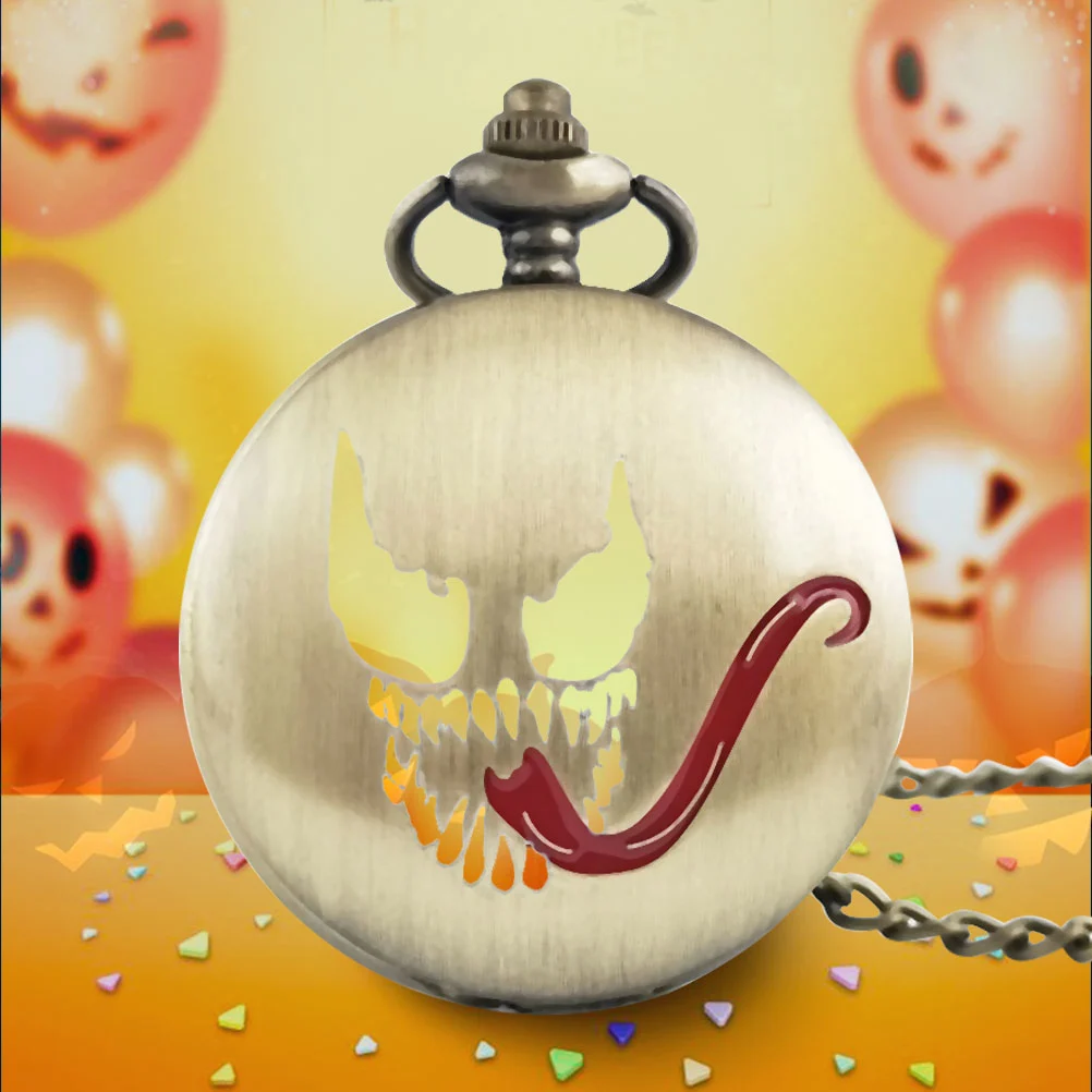 Quartz Pocket Watch Halloween Scary Pocket Watch Necklace Chain Watch for Halloween Decoration Use.