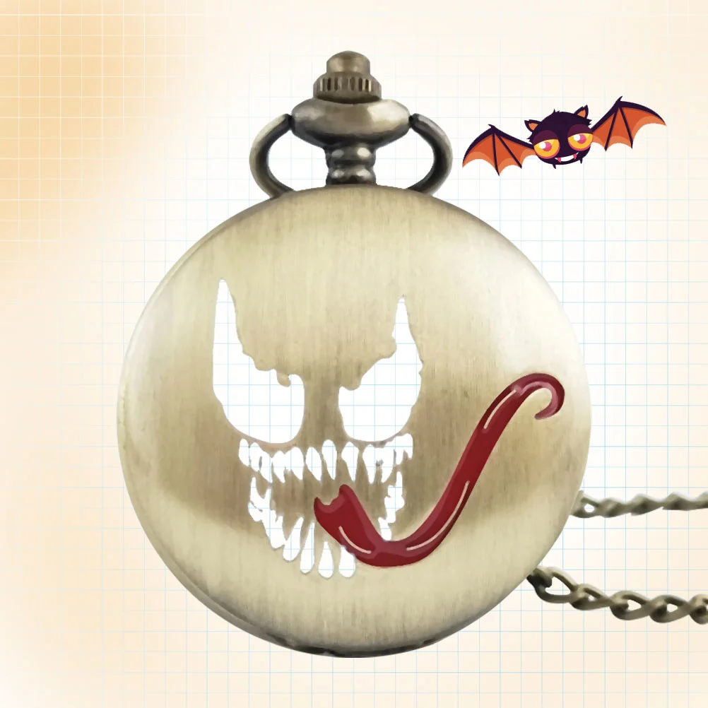 Quartz Pocket Watch Halloween Scary Pocket Watch Necklace Chain Watch for Halloween Decoration Use.