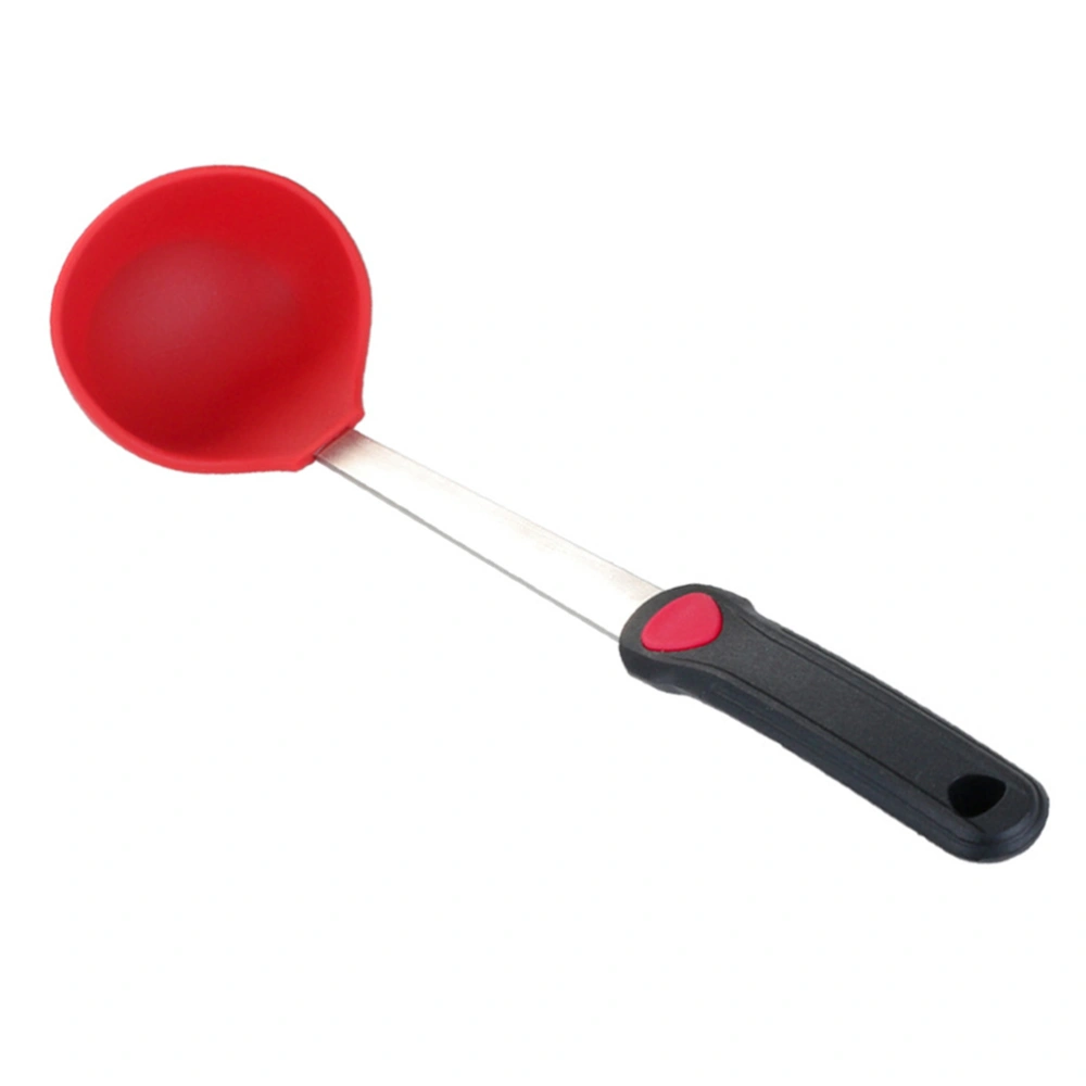 Silicone Soup Ladle Long Handle Cooking Scoop Kitchen Utensil Tableware for Home Restaurant (Red)