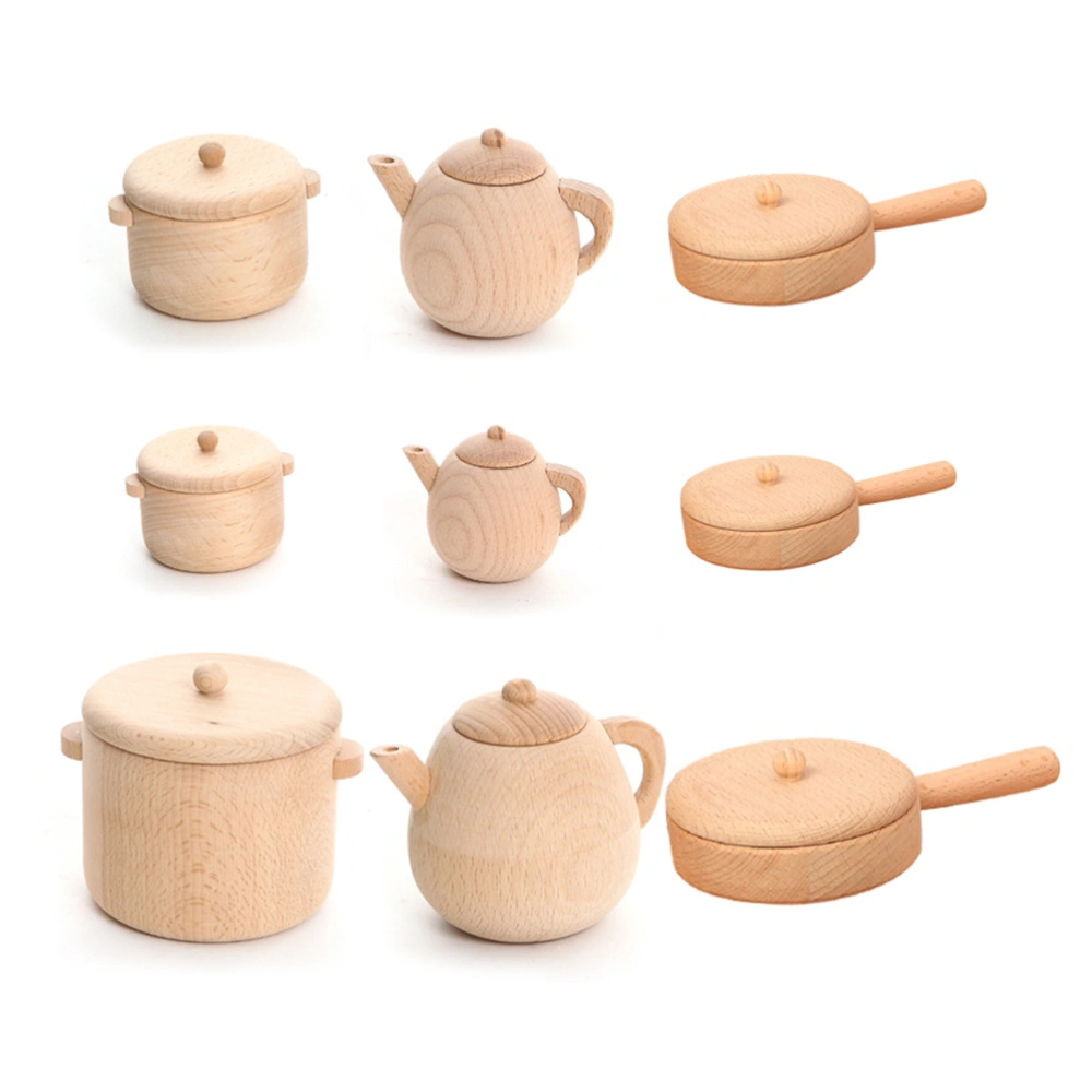 1PC Solid Wood Tableware Toy No Paint Tea Pot Toy Simulated Kitchen Cooking Tea Kettle Toy Mini Tea Pot Toy Funny Play House Cutlery Toy for Home Nursery Size S