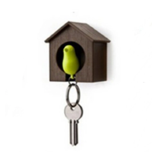 Birdhouse Key Ring - Brown House with Yellow Bird