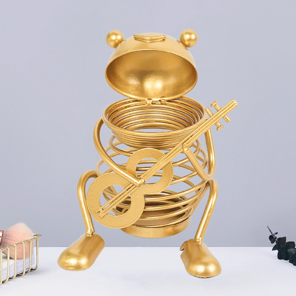 Iron Golden Pen Holder Animal Band Pencil Container Desktop Stationery Organizer Decoration (Frog, Random Instrument)