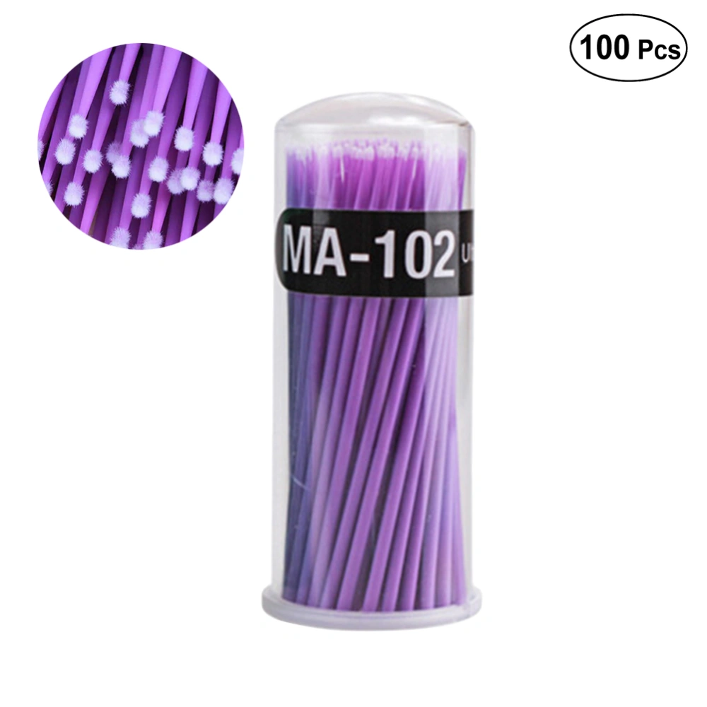 100Pcs Grafting Eyelash Cotton Swabs Lint Brush for Eyelash Makeup Micro Brushes Disposable Individual Eyelash Tampon Micro Eyelash Brush Extension Tools (Purple Small Size)