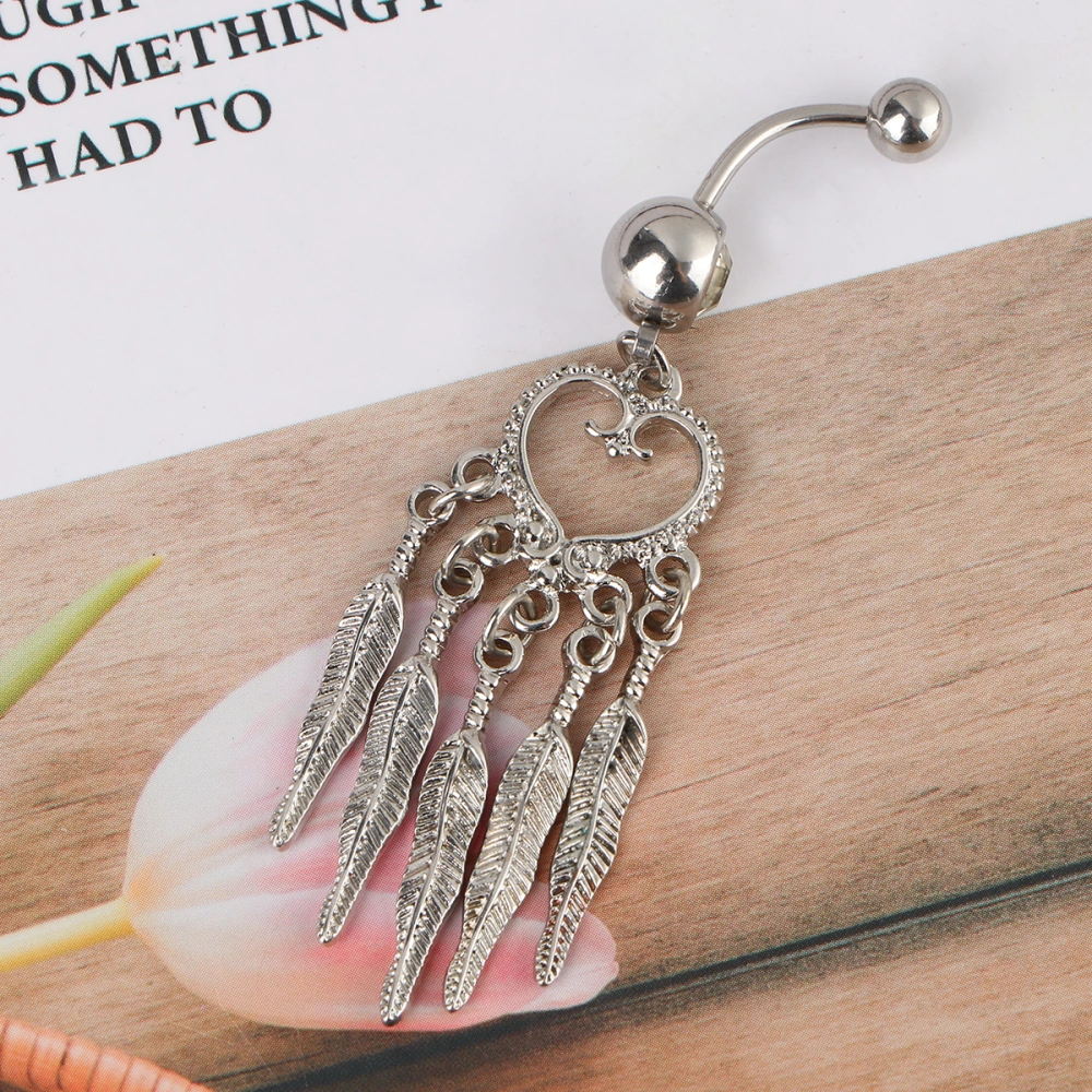 Tassel Belly Button Ring Anti Allergy Piercing Jewelry Stainless Steel Navel Ring Silver