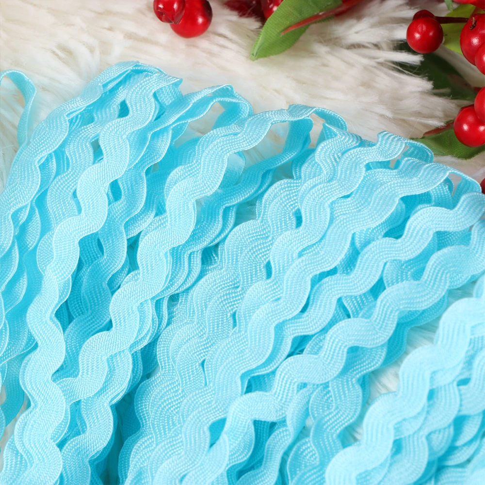 2 Roll 8mm Width DIY Clothing Accessories Wavy Ribbon S Shape Fabric Lace for Dress Sarees Blouses Caps Bags Sewing Supplies (Sky-blue, 15 Yards)